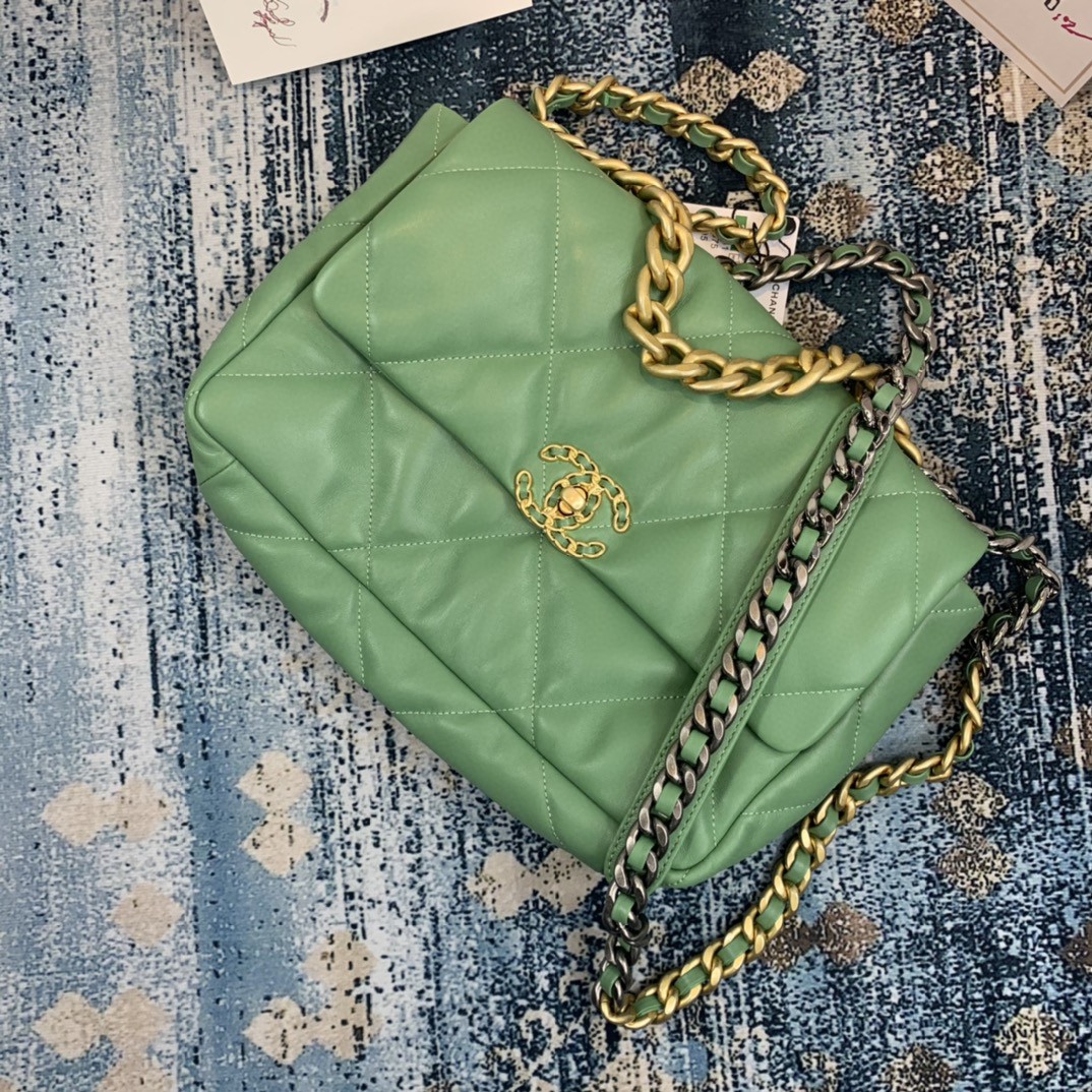 Chanel 19 Flap Bag Gold Hardware Green For Women, Women’s Handbags, Shoulder Bags 10.2in/26cm