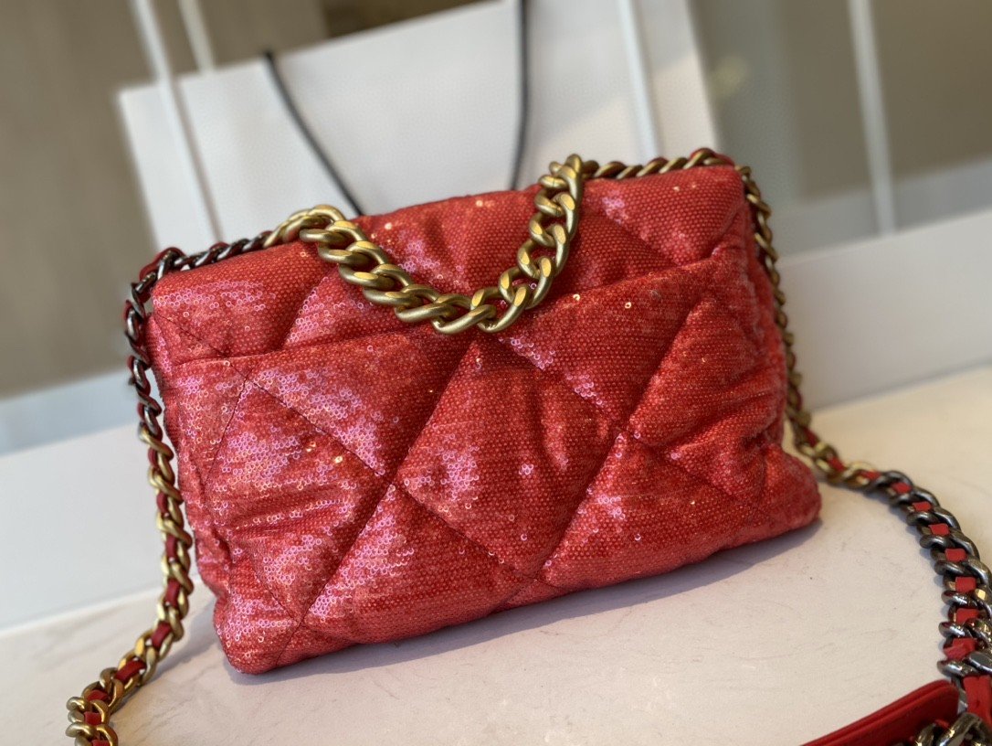 Chanel 19 Flap Bag Gold Hardware Red For Women, Women’s Handbags, Shoulder Bags 10.2in/26cm AS1160 