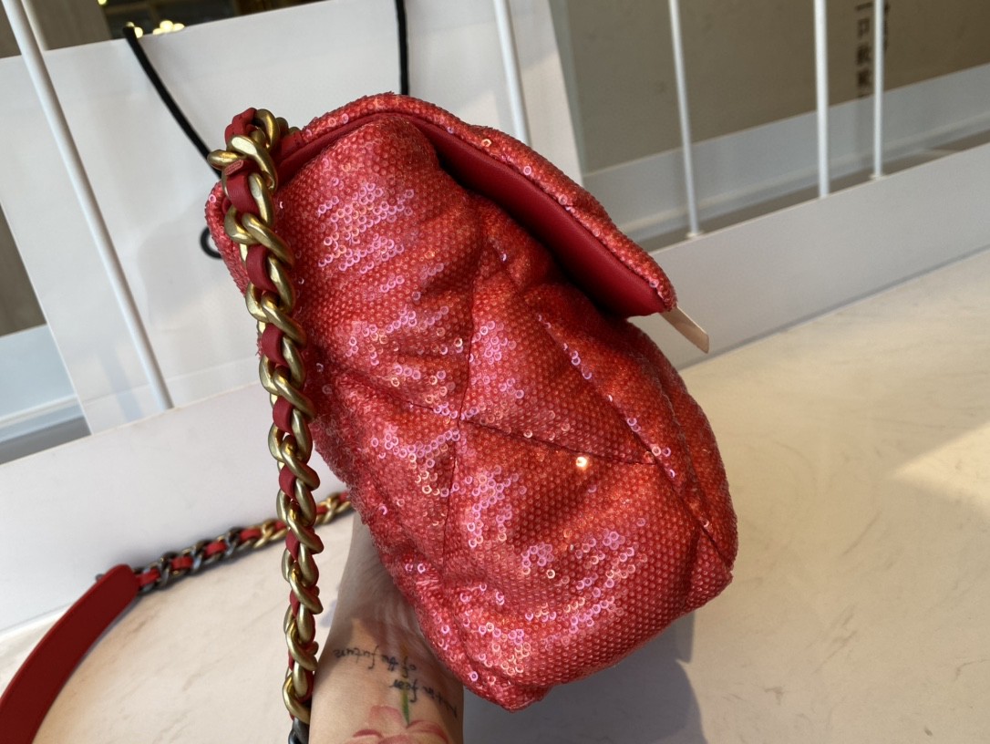 Chanel 19 Flap Bag Gold Hardware Red For Women, Women’s Handbags, Shoulder Bags 10.2in/26cm AS1160 
