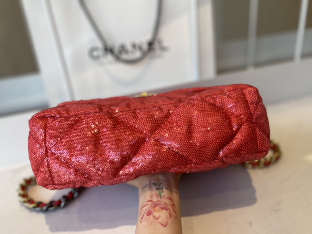 Chanel 19 Flap Bag Gold Hardware Red For Women, Women’s Handbags, Shoulder Bags 10.2in/26cm AS1160 