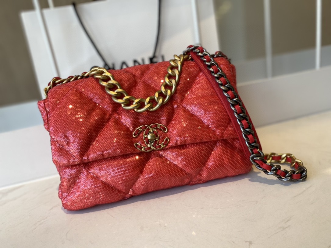 Chanel 19 Flap Bag Gold Hardware Red For Women, Women’s Handbags, Shoulder Bags 10.2in/26cm AS1160 