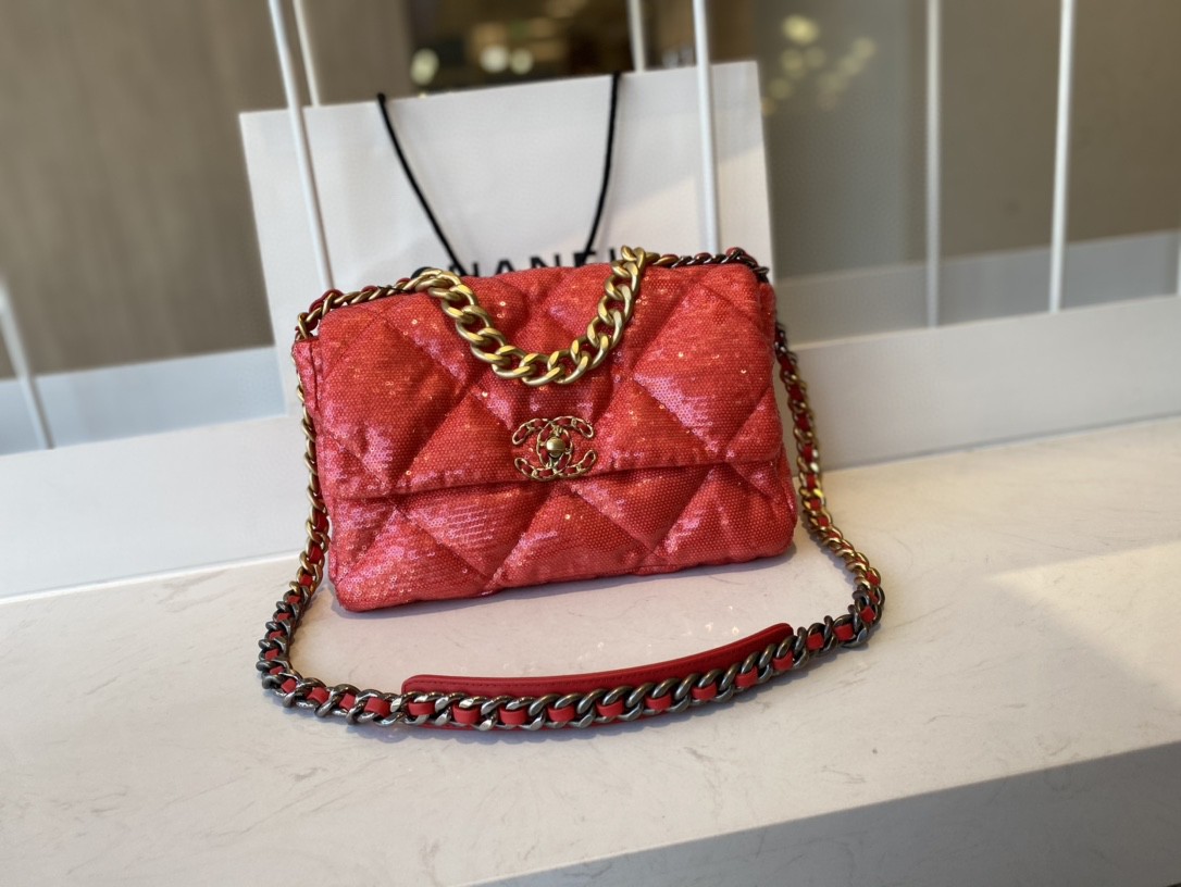 Chanel 19 Flap Bag Gold Hardware Red For Women, Women’s Handbags, Shoulder Bags 10.2in/26cm AS1160 