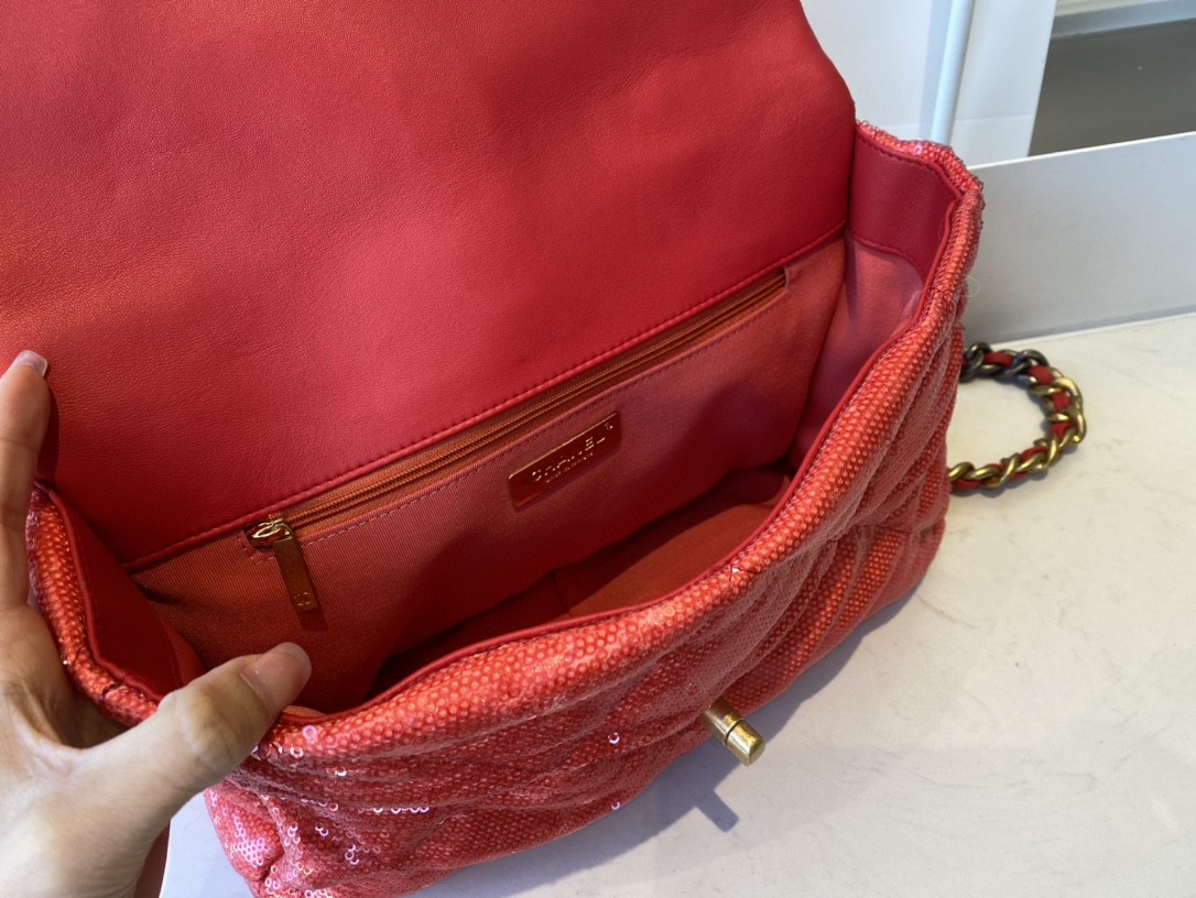 Chanel 19 Flap Bag Gold Hardware Red For Women, Women’s Handbags, Shoulder Bags 10.2in/26cm AS1160 