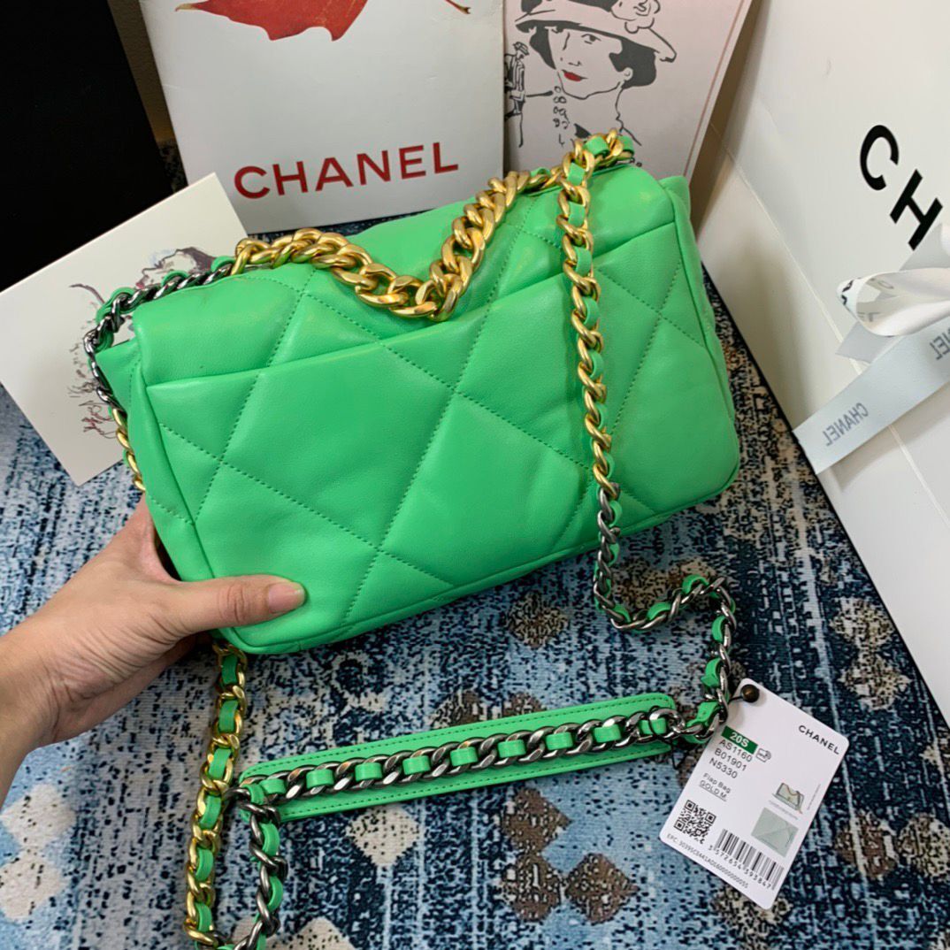 Chanel 19 Handbag 26cm Green For Women