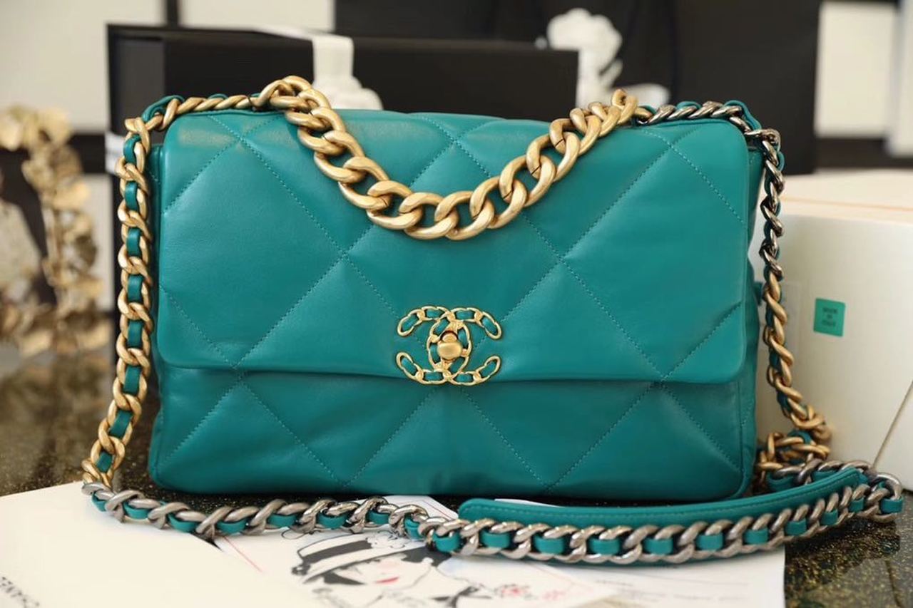 Chanel 19 Handbag 26cm Teal For Women