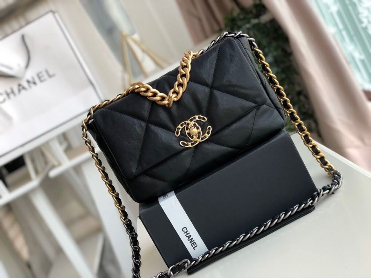 Chanel 19 HandBag Black For Women 10.1in/26cm