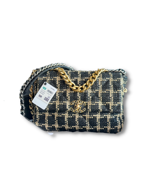 Chanel 19 Large Handbag Black/White/Grey For Women 11.7in/30cm