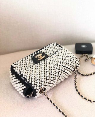 Chanel 19S Mini Pearl On Flap Black For Women 19.9cm / 7.8in