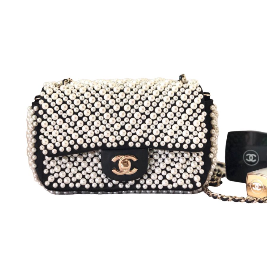 Chanel 19S Mini Pearl On Flap Black For Women 19.9cm / 7.8in