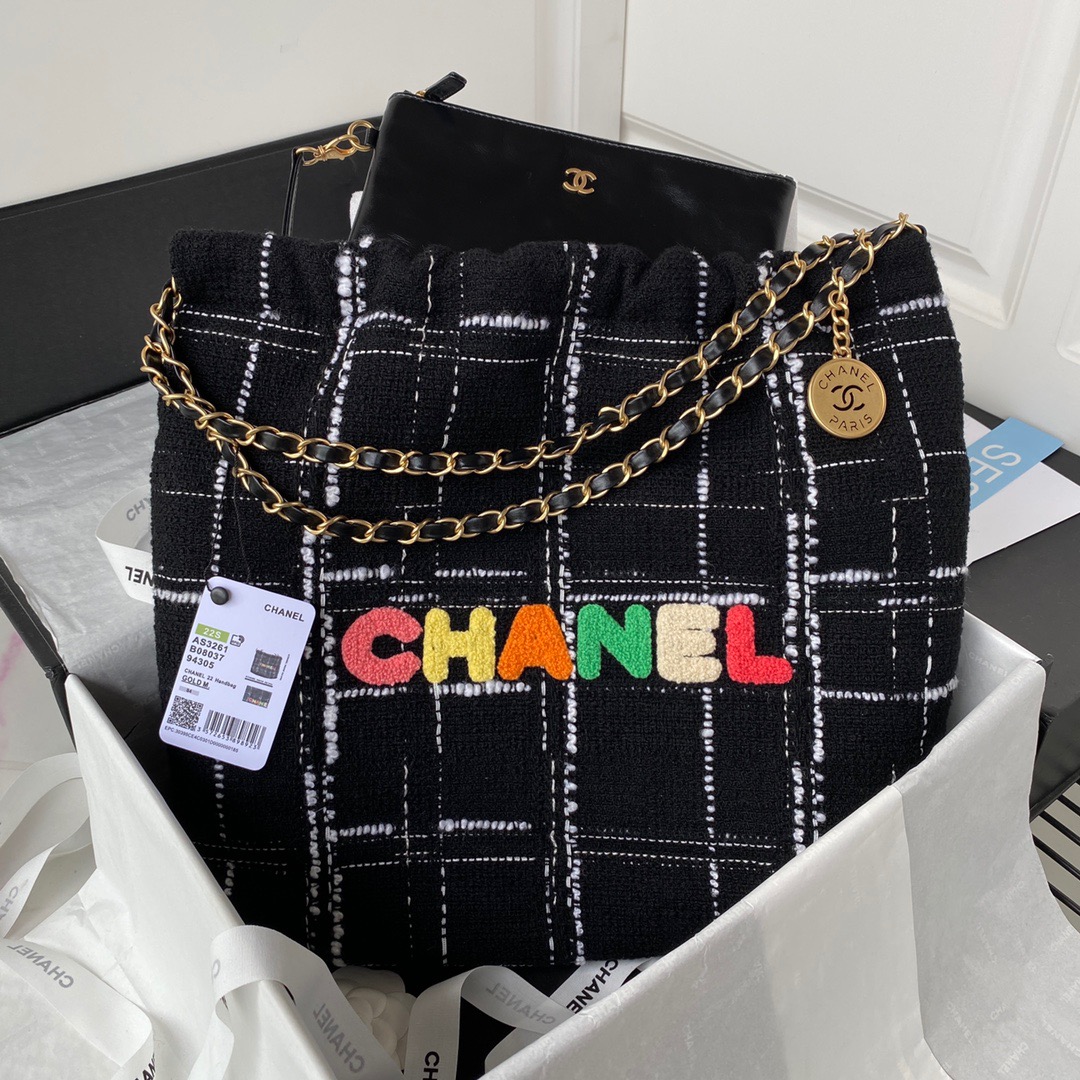 Chanel 22 Handbag Gold Hardware Black For Women, Women’s Handbags, Shoulder Bags 18.3in/47cm AS3262 NJ058