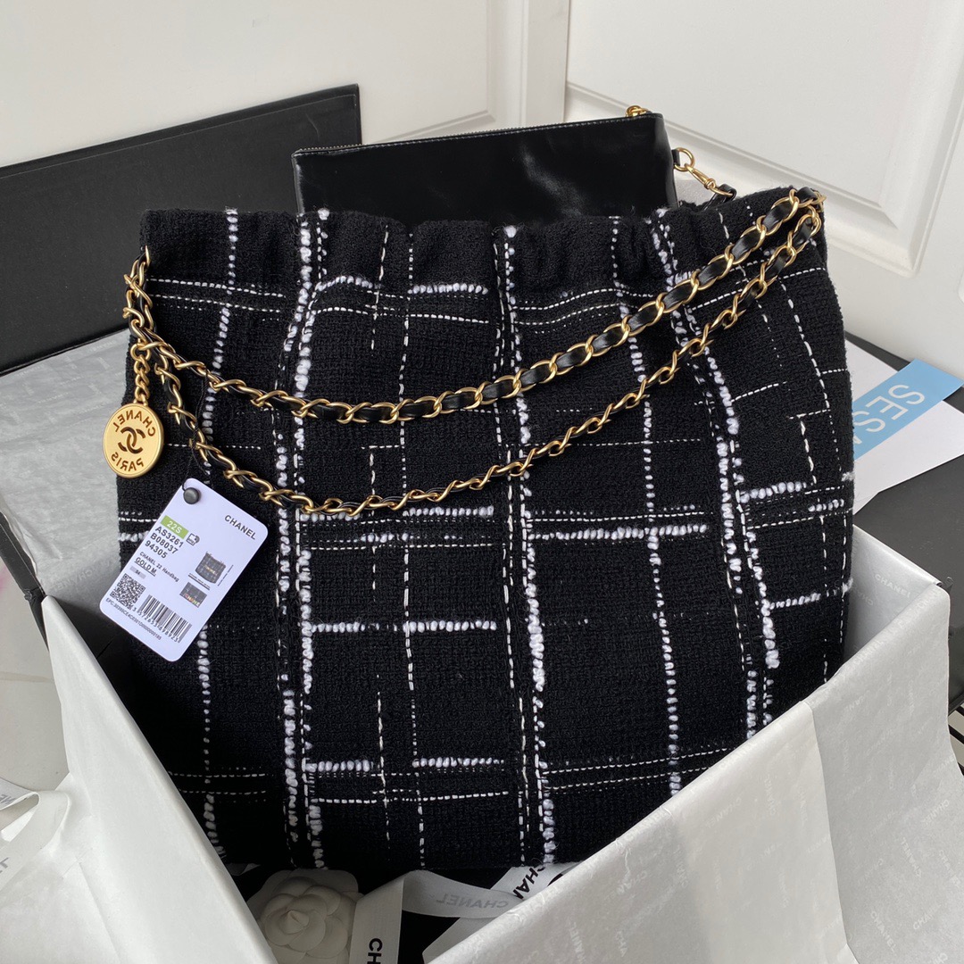 Chanel 22 Handbag Gold Hardware Black For Women, Women’s Handbags, Shoulder Bags 18.3in/47cm AS3262 NJ058