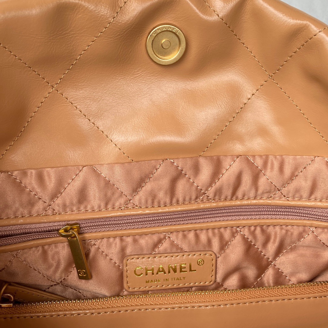 Chanel 22 Handbag Gold Hardware Shiny Camel For Women, Women’s Handbags, Shoulder Bags 16.5in/38cm