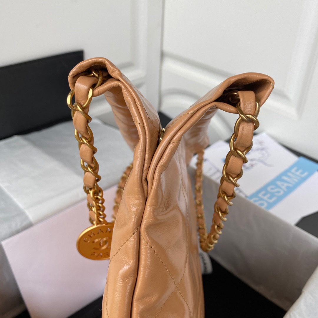 Chanel 22 Handbag Gold Hardware Shiny Camel For Women, Women’s Handbags, Shoulder Bags 16.5in/38cm