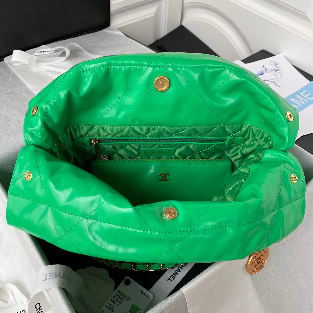 Chanel 22 Handbag Gold Hardware Shiny Green For Women, Women’s Handbags, Shoulder Bags 16.5in/38cm