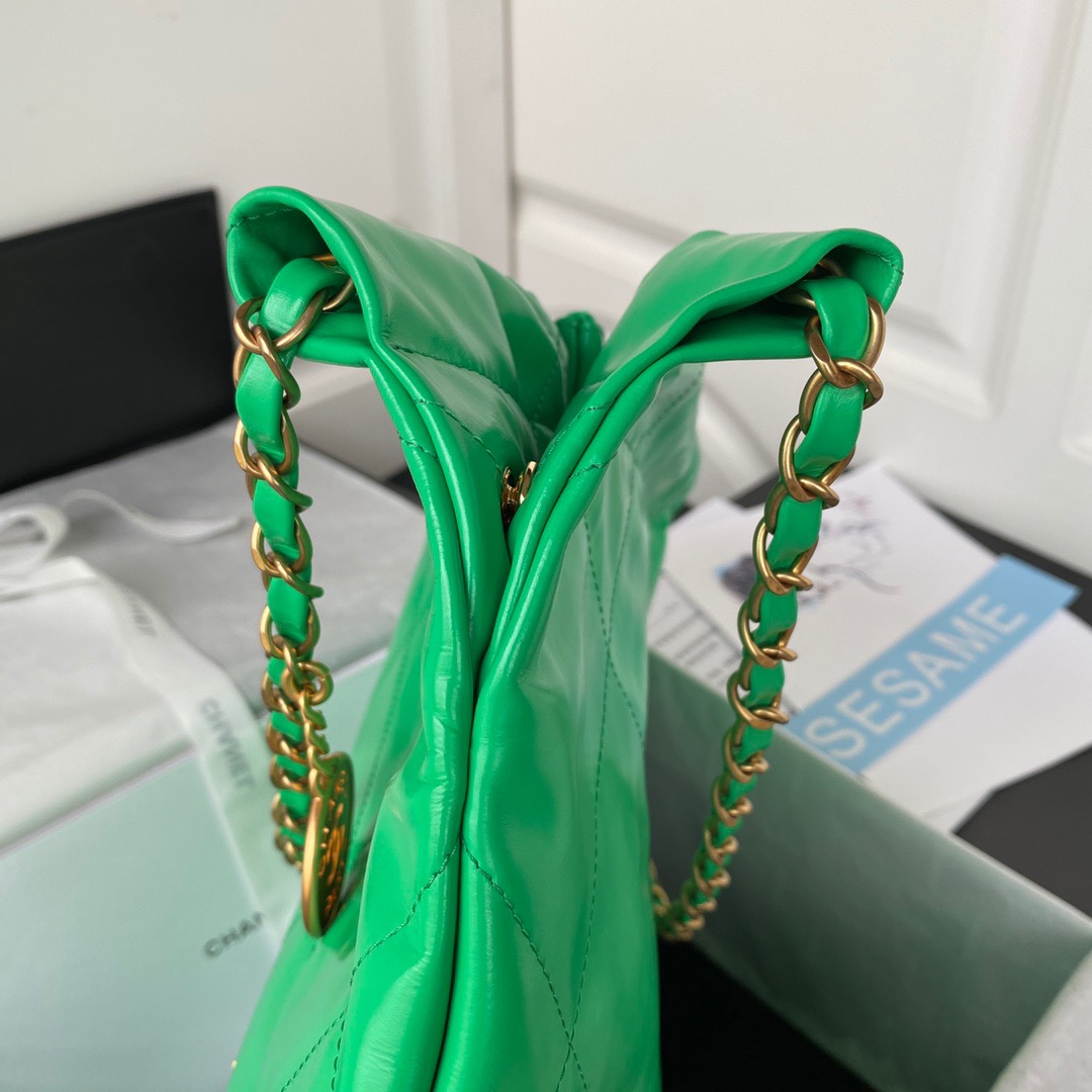 Chanel 22 Handbag Gold Hardware Shiny Green For Women, Women’s Handbags, Shoulder Bags 16.5in/38cm