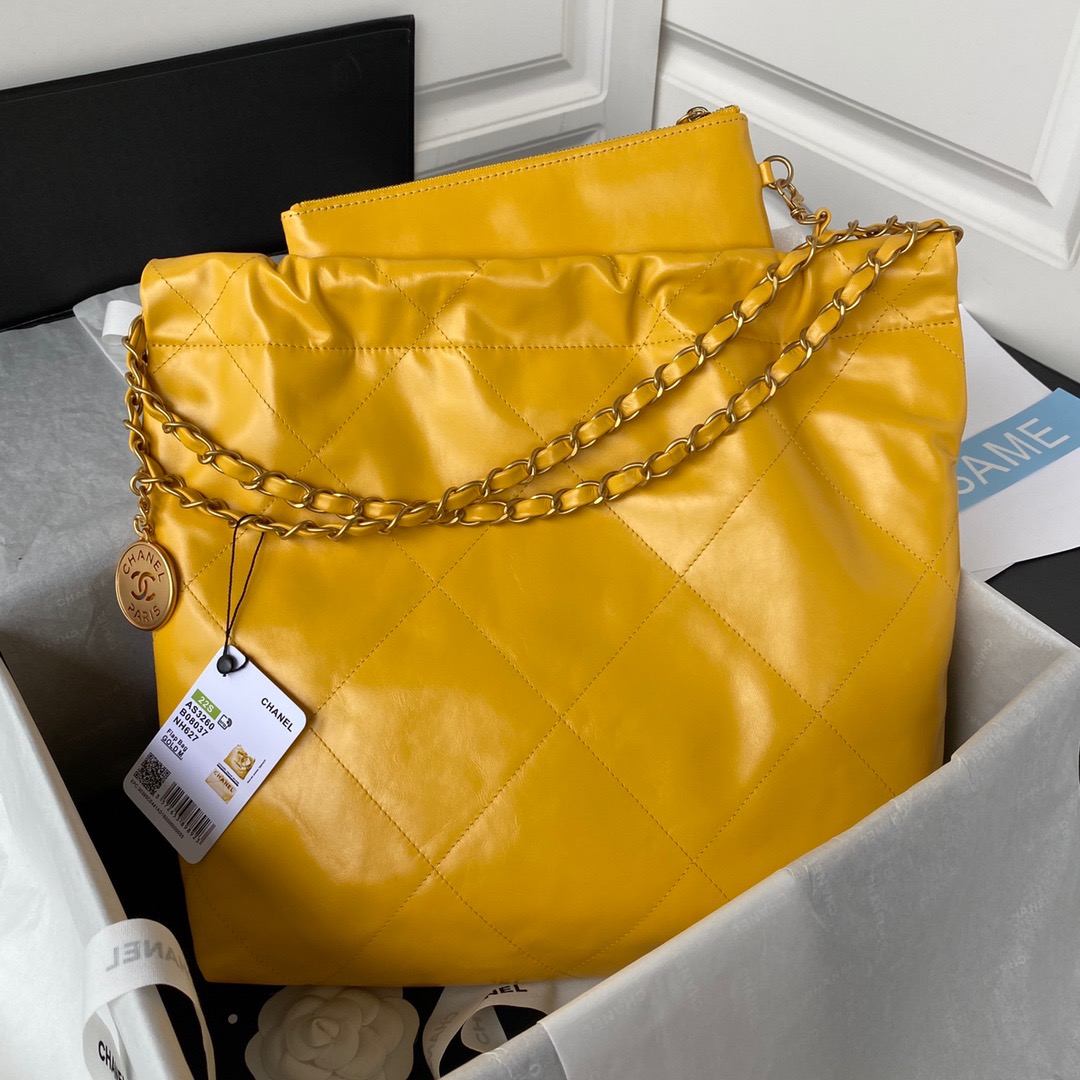 Chanel 22 Handbag Gold Hardware Shiny Yellow For Women, Women’s Handbags, Shoulder Bags 16.5in/38cm