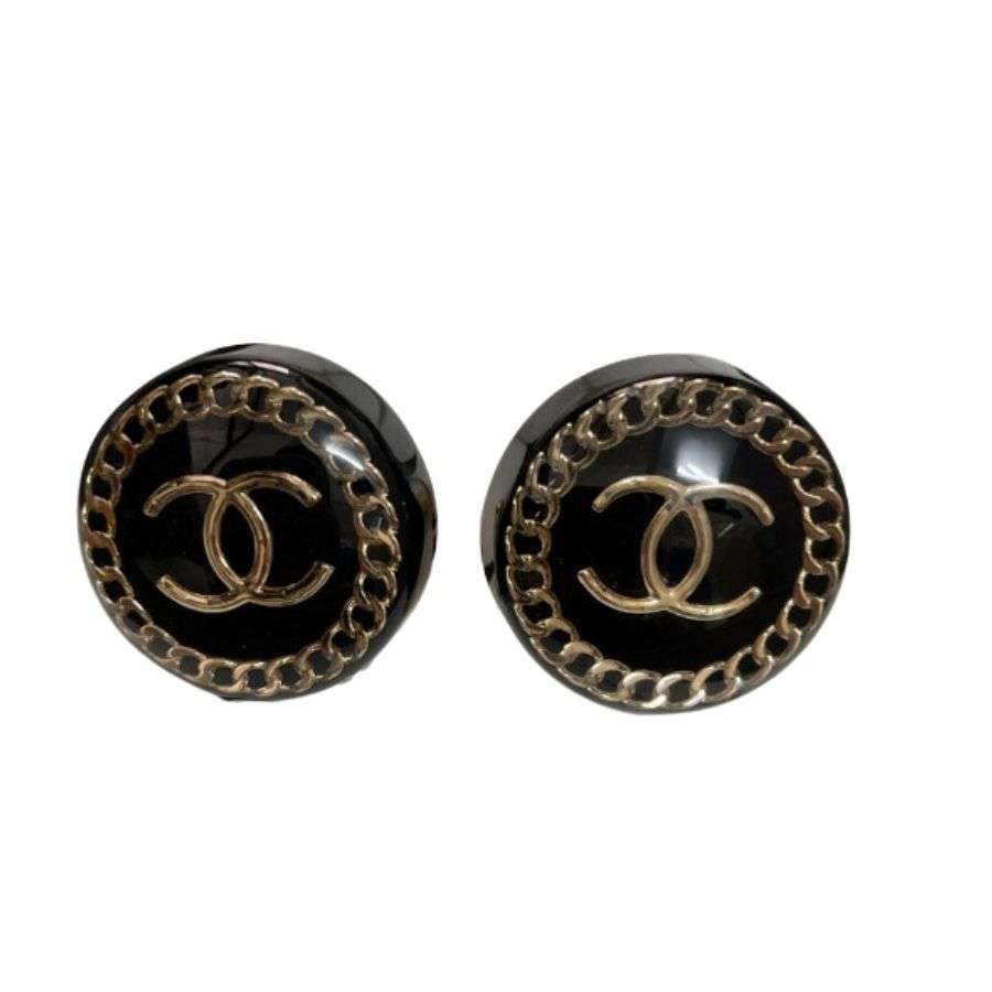 Chanel  Round Acrylic Stud Earrings Black For Women