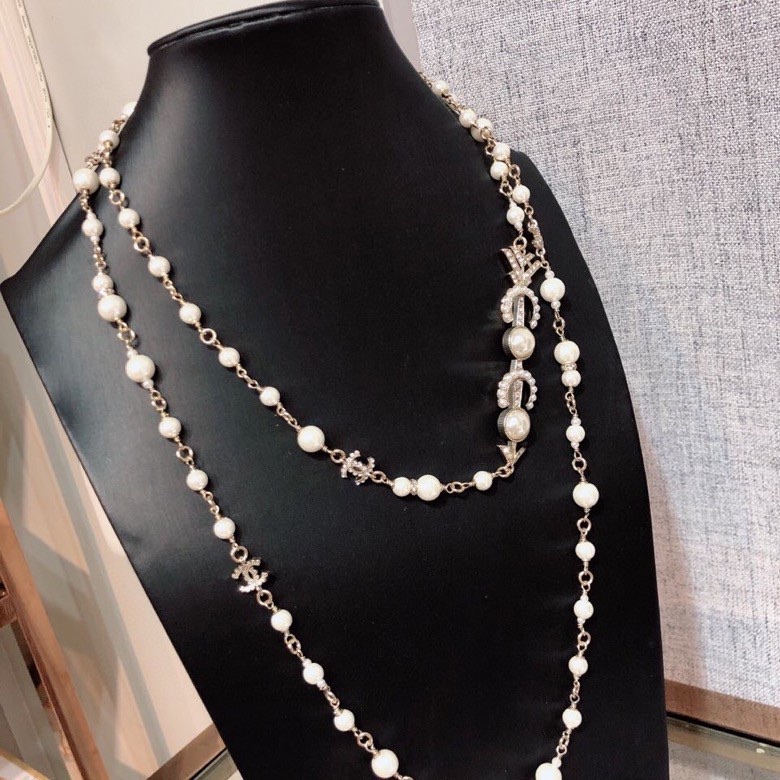 Chanel Accessories Pearl Necklace Logo CC Gold Tone For Women