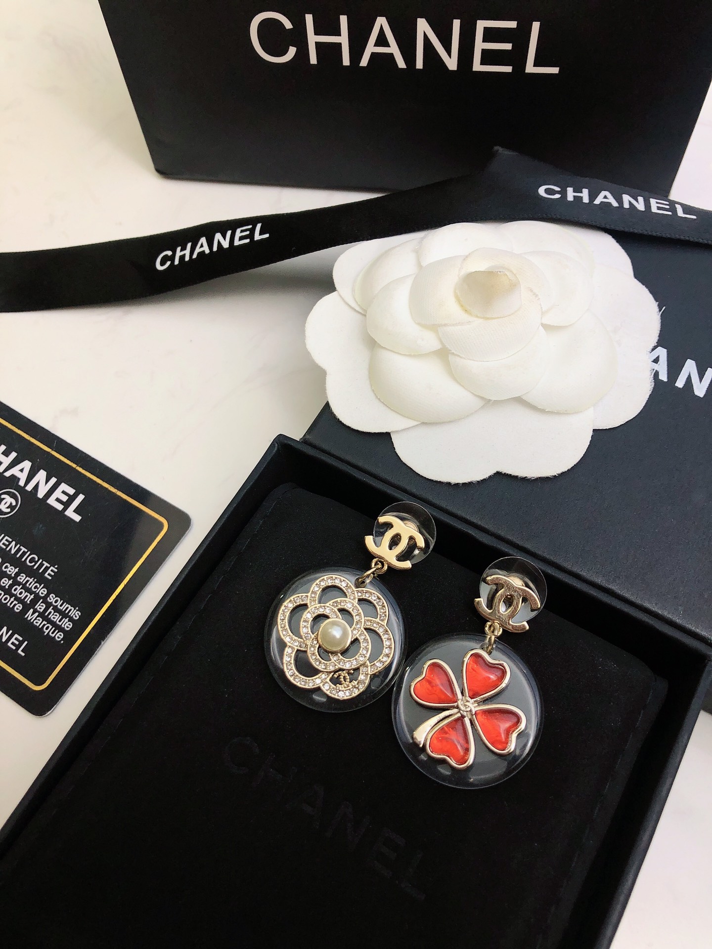 Chanel Acrylic Stud Earrings Black For Women