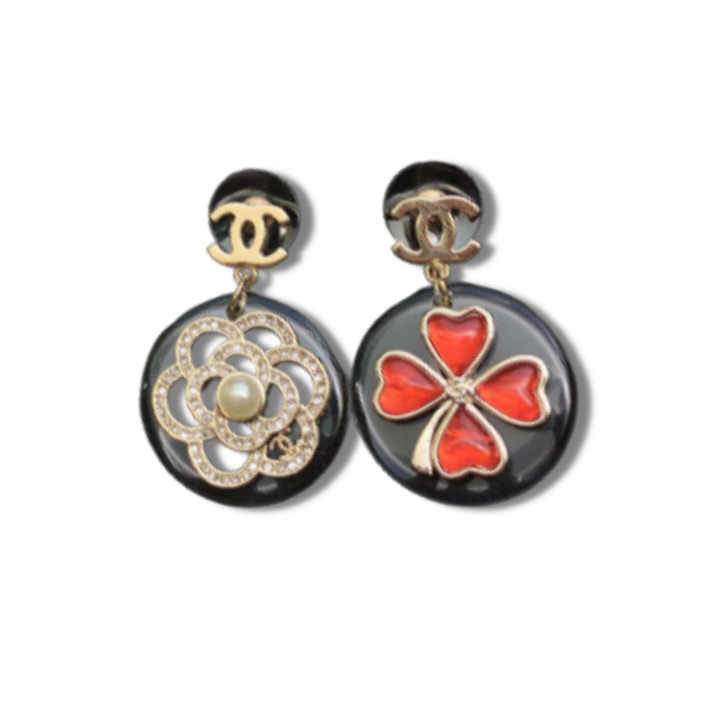 Chanel Acrylic Stud Earrings Black For Women