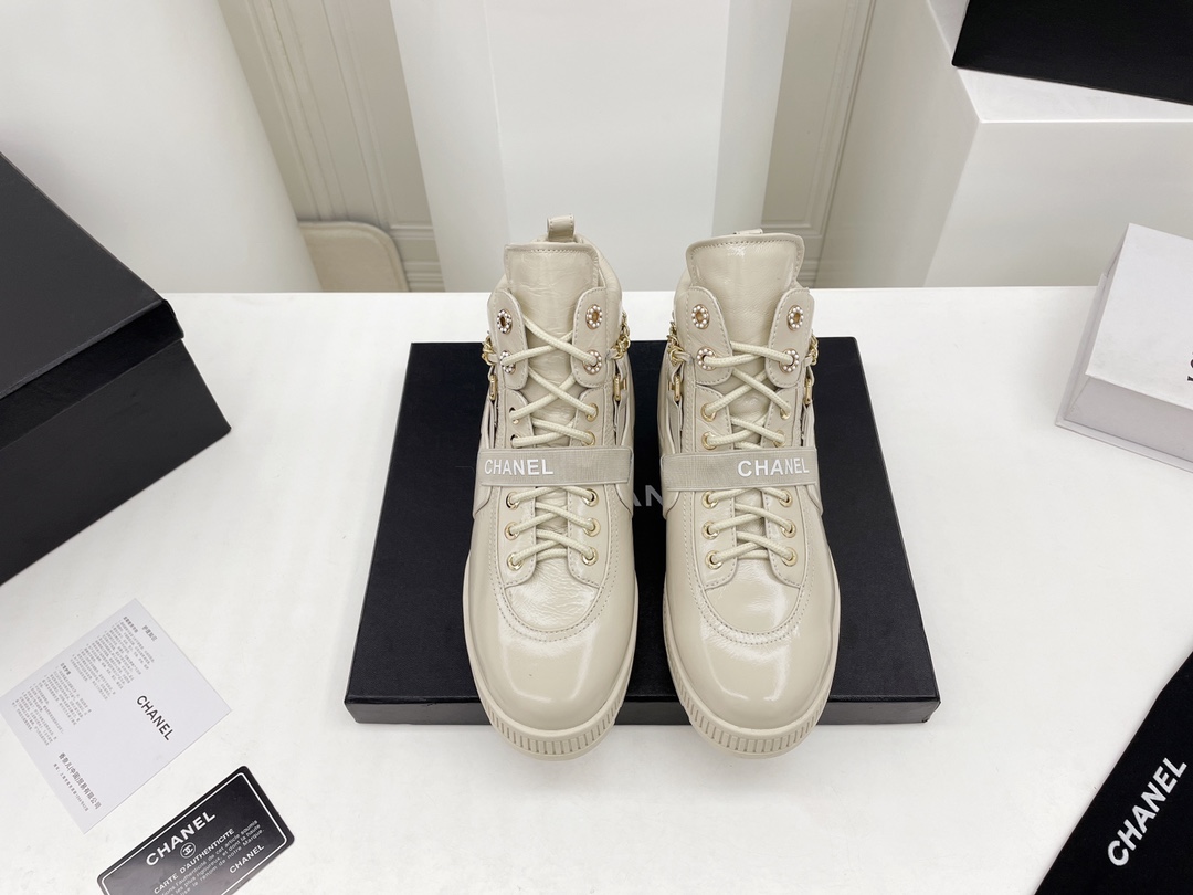 Chanel Ankle Boots Beige For Women