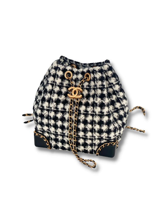 Chanel Backpack Tweed White/Black For Women 7.5in/19cm