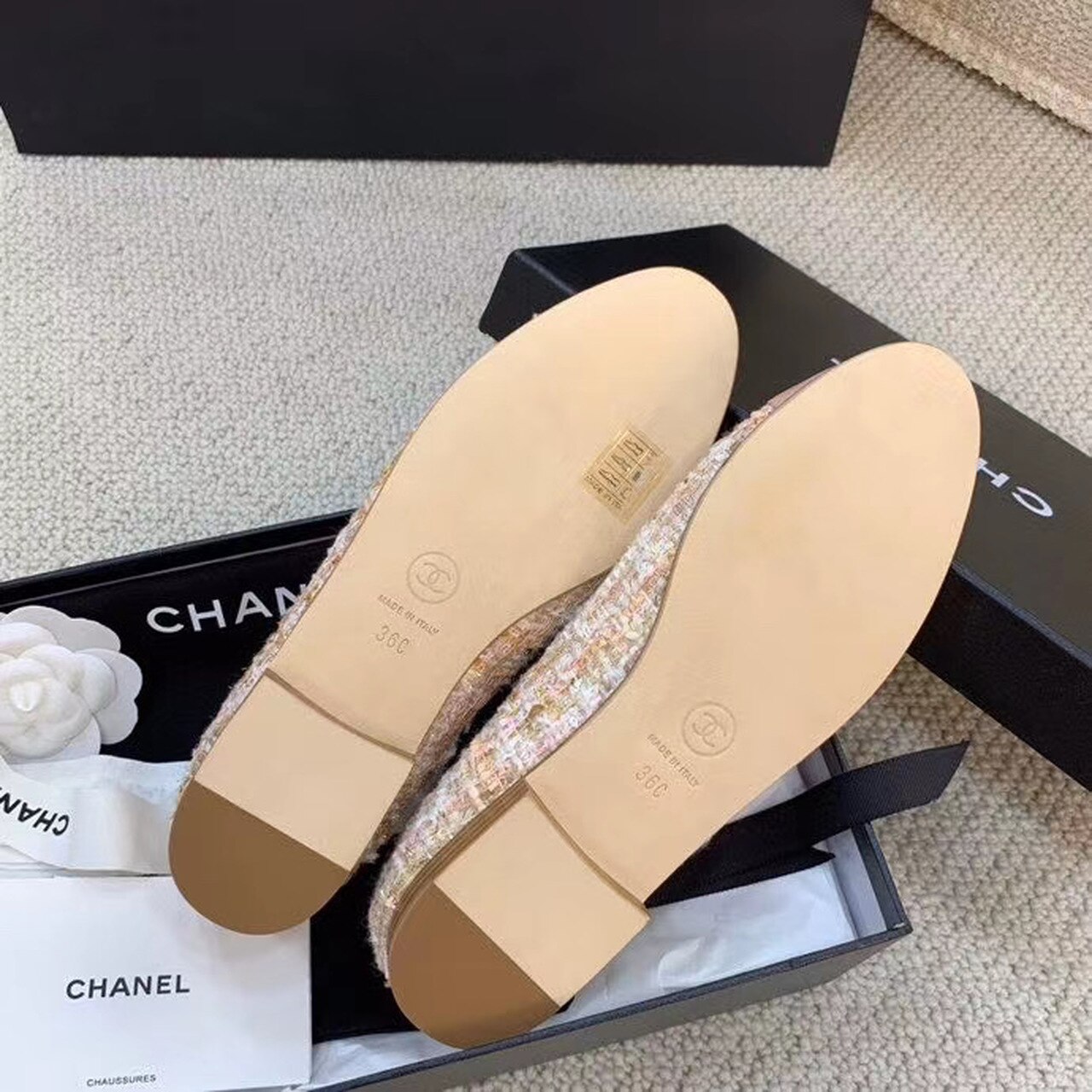 Chanel Ballerina Flats Tweed and Grosgrain Light Pink For Women, Women’s Shoes G02819