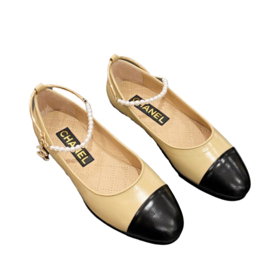 Chanel Ballerina Logo Shoes Beige For Women