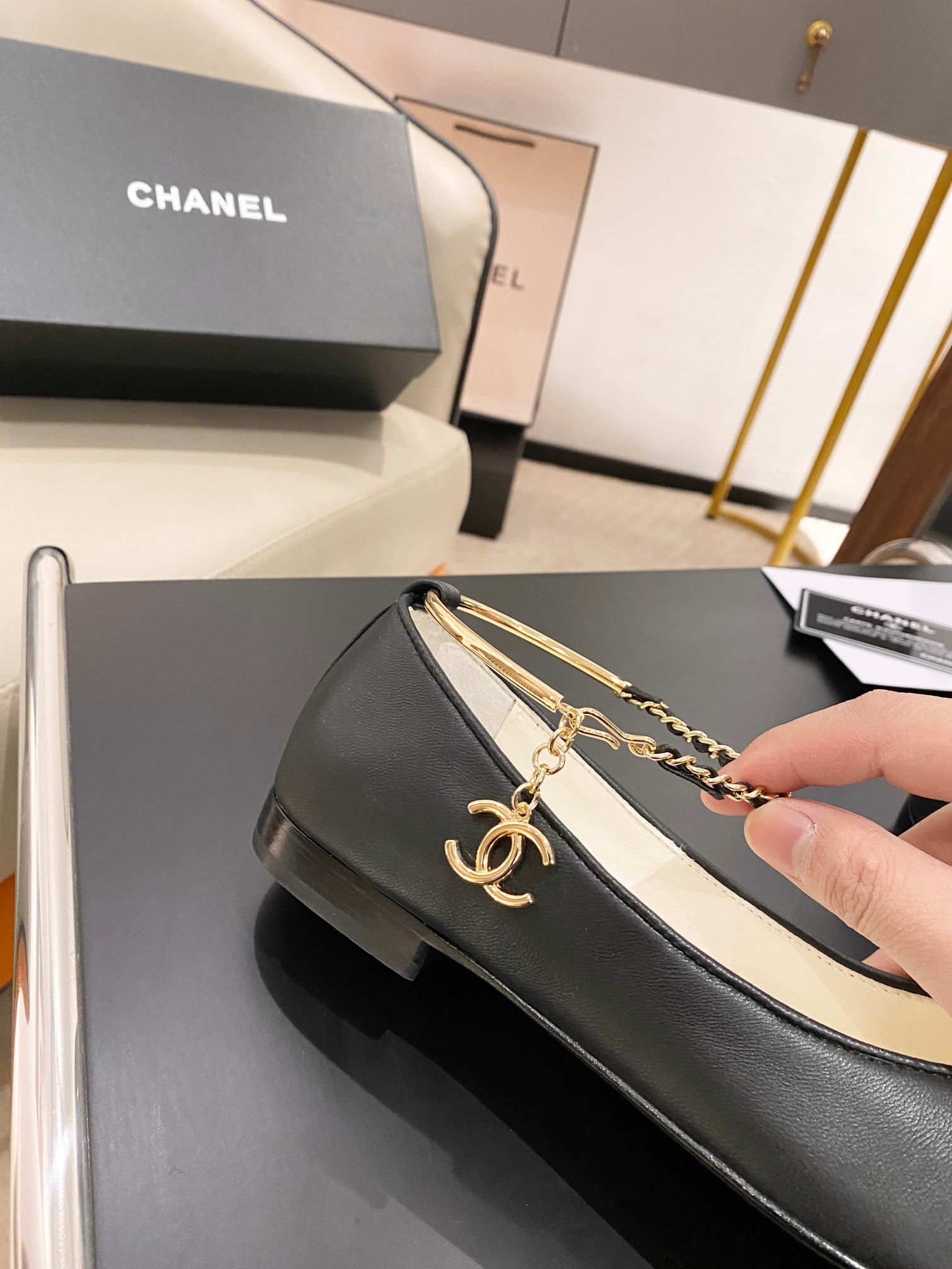 Chanel Ballerina Logo Shoes Black For Women