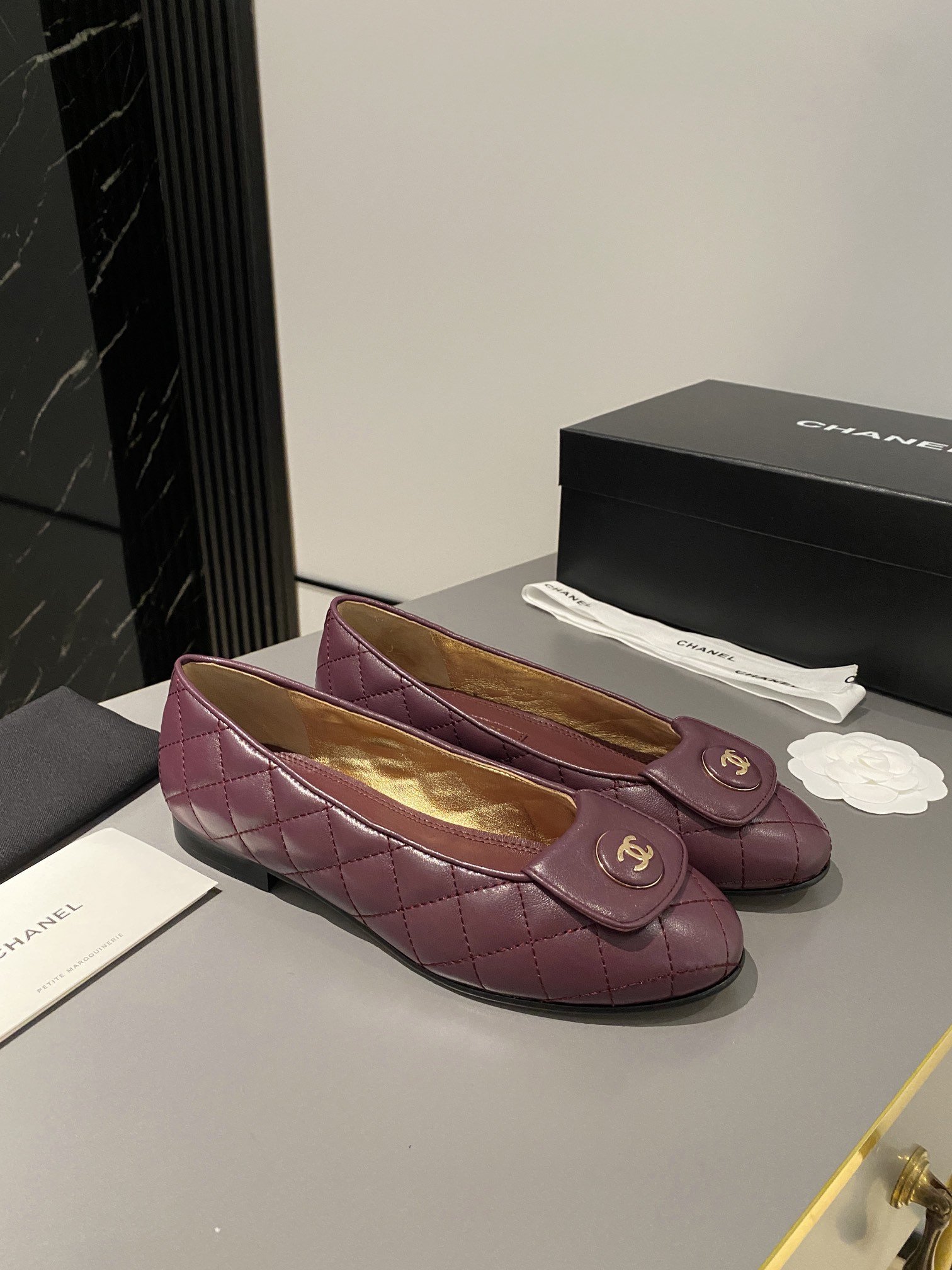 Chanel Ballet Flats Burgundy For Women
