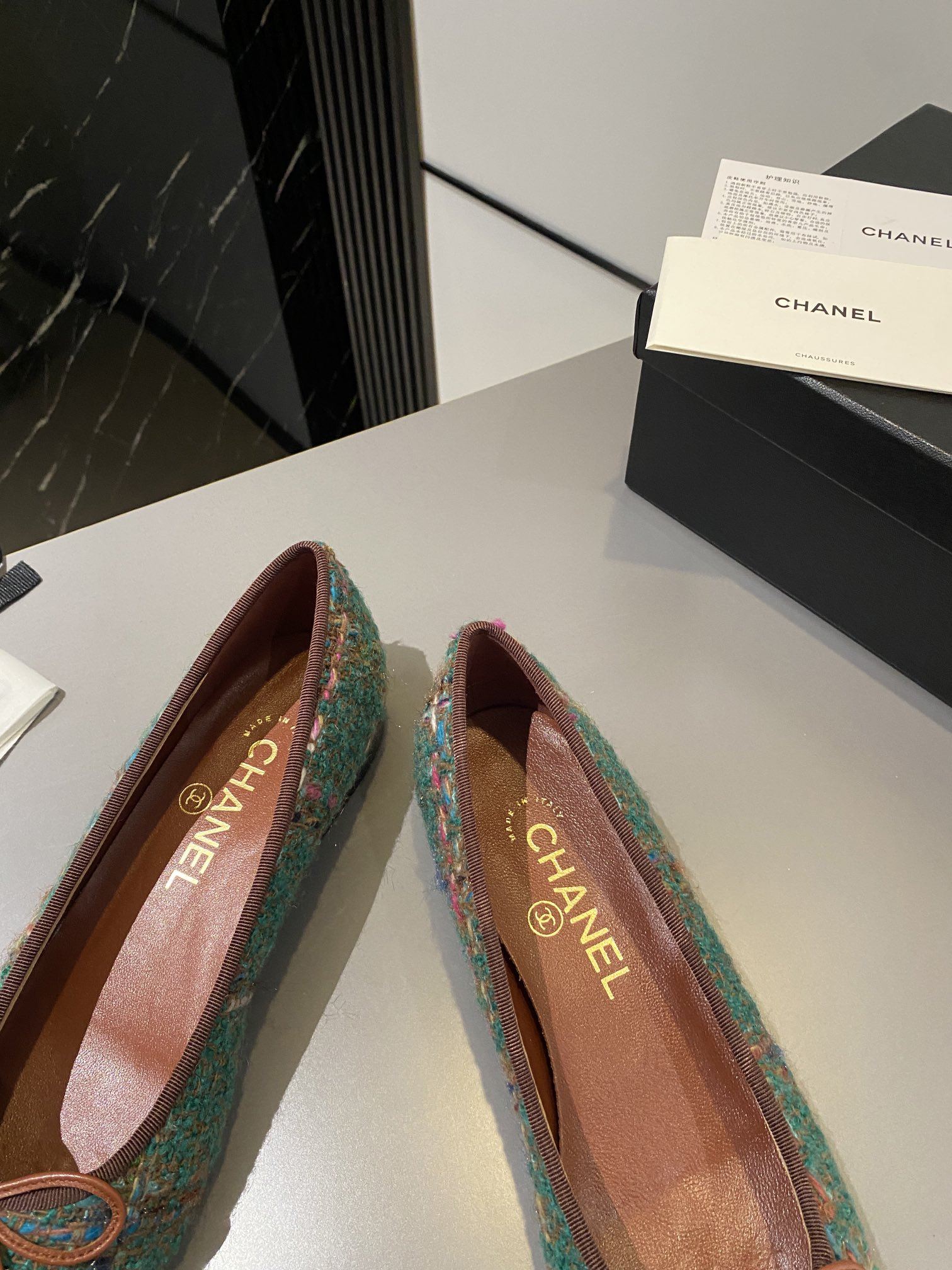 Chanel Ballet Flats Green For Women G02819 B13395 NP763