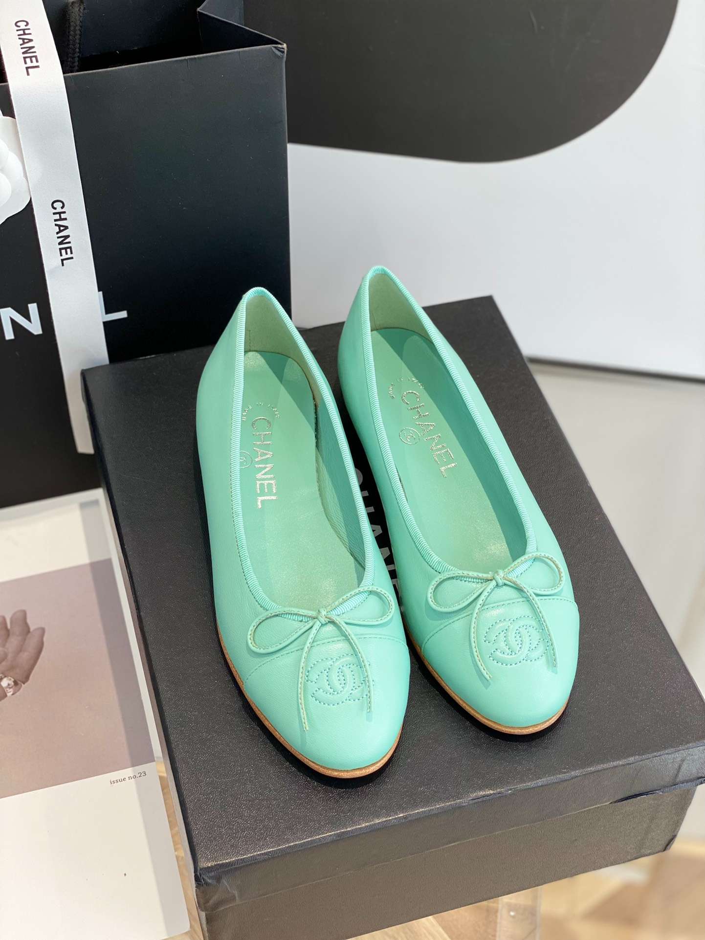 Chanel Ballet Flats Jade Green For Women