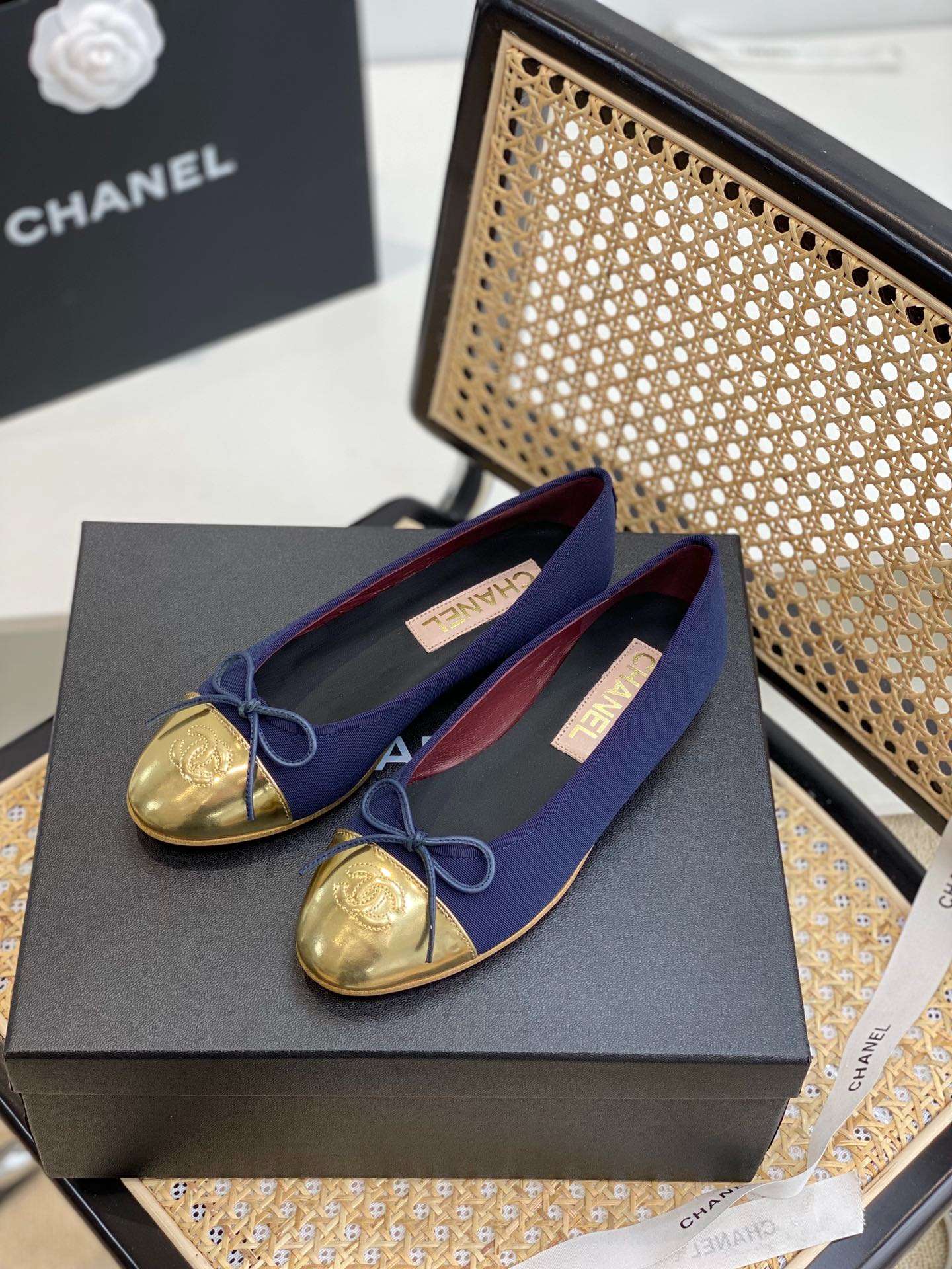 Chanel Ballet Flats Navy Blue For Women