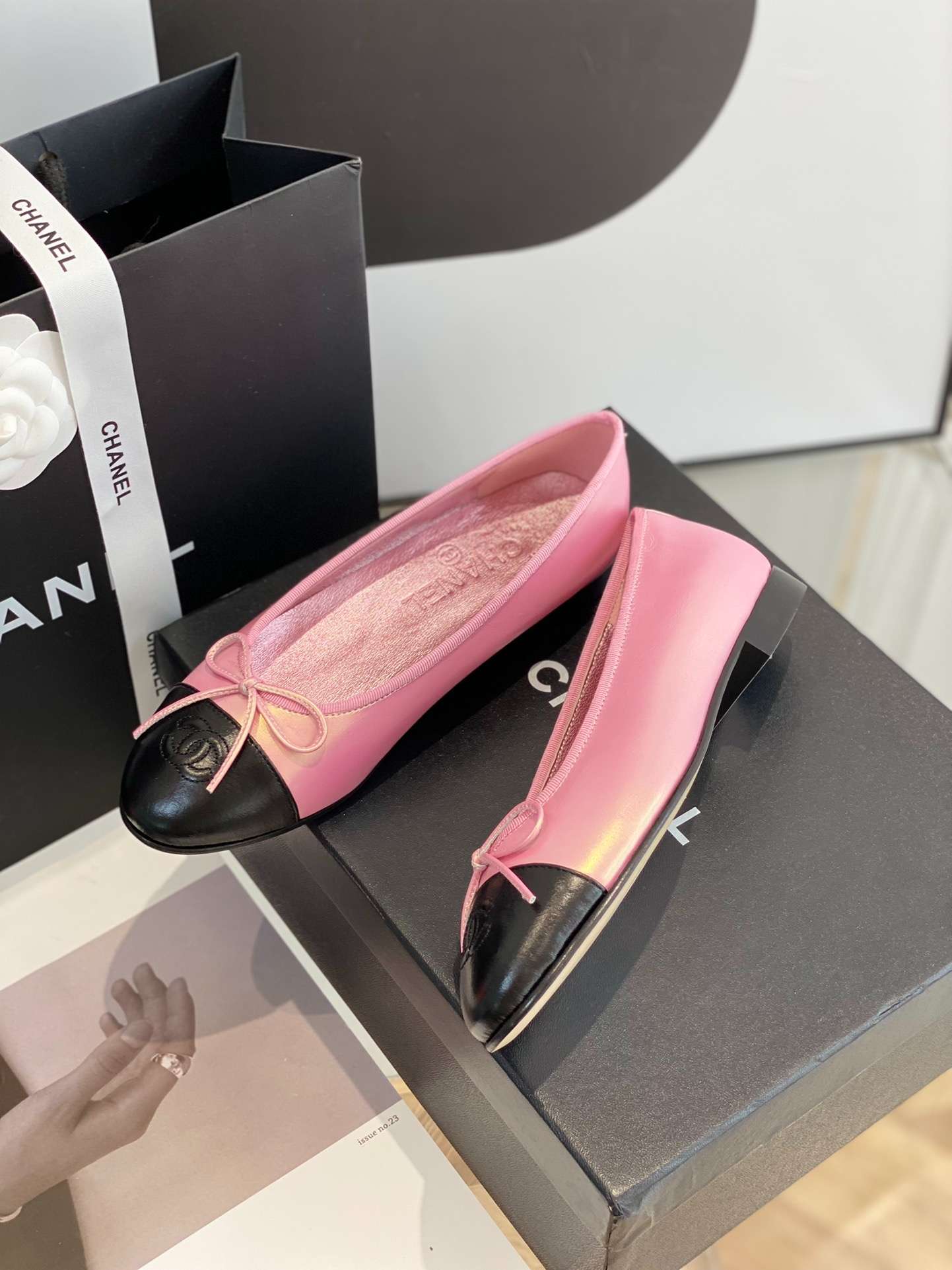 Chanel Ballet Flats Pink Gold For Women