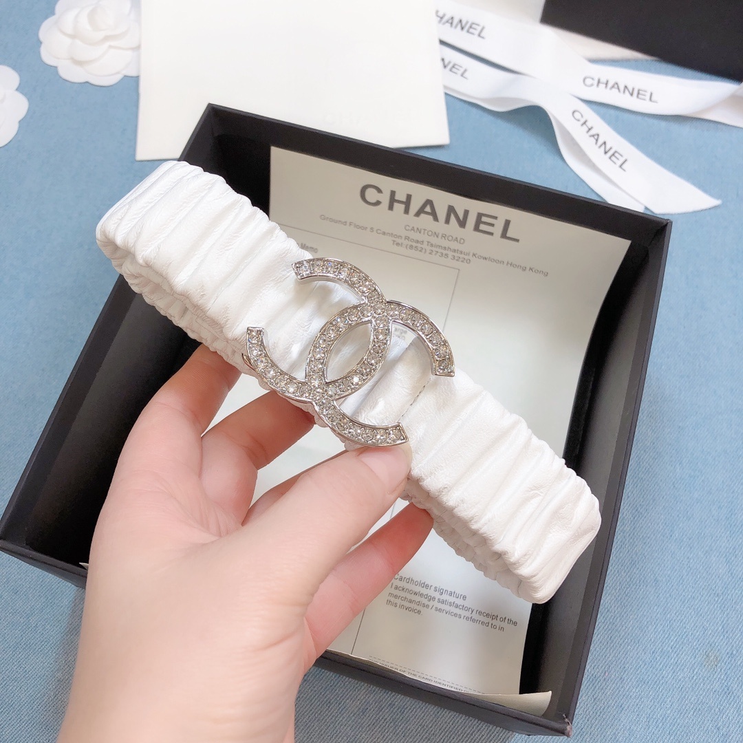 Chanel Belt Double C Buckle White Silver-Toned Hardware and Strass Women Belt