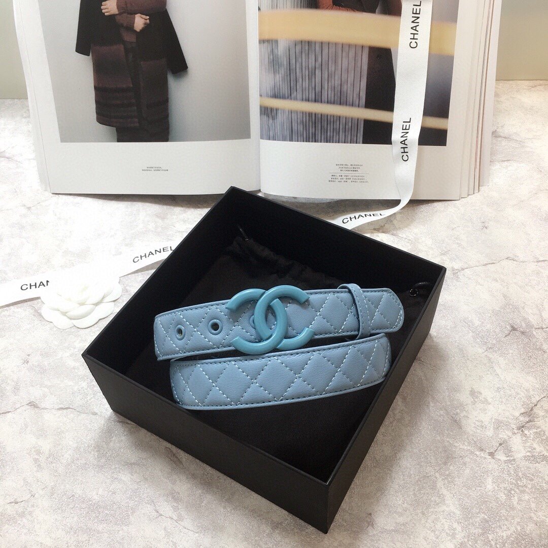 Chanel Belt Quilted With Double C Buckle Light Blue With Light Blue Hardware Women Belt