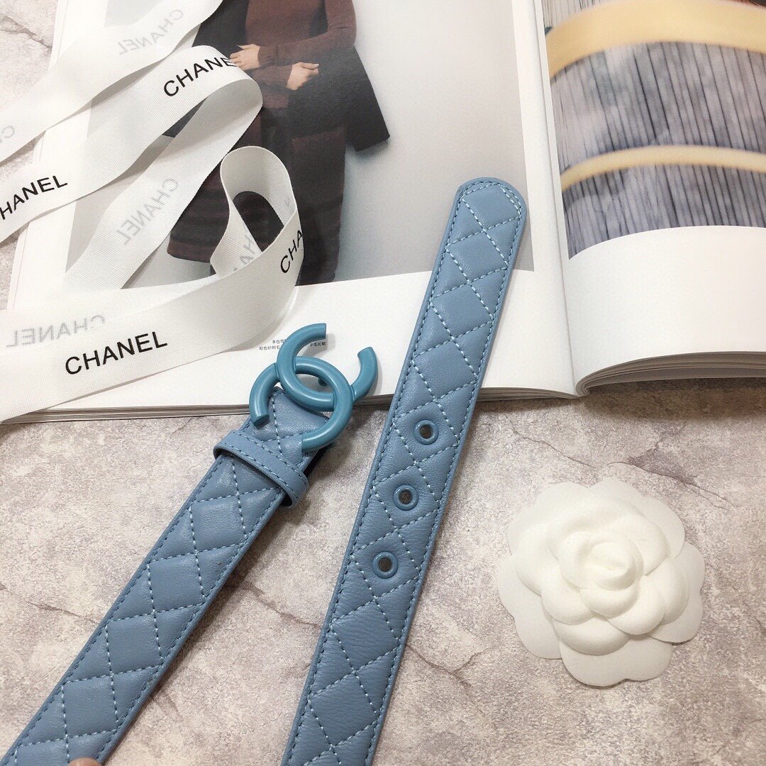 Chanel Belt Quilted With Double C Buckle Light Blue With Light Blue Hardware Women Belt