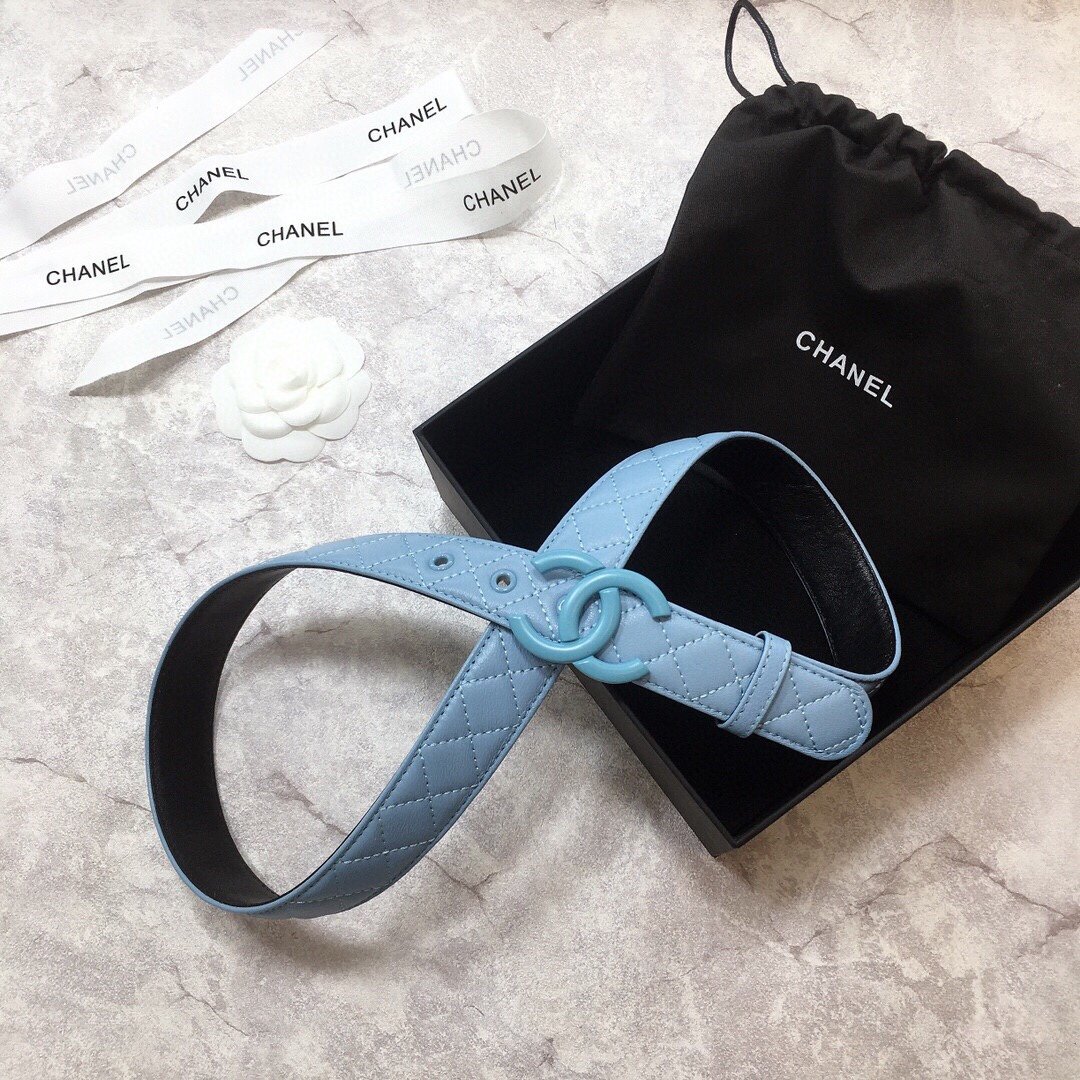 Chanel Belt Quilted With Double C Buckle Light Blue With Light Blue Hardware Women Belt