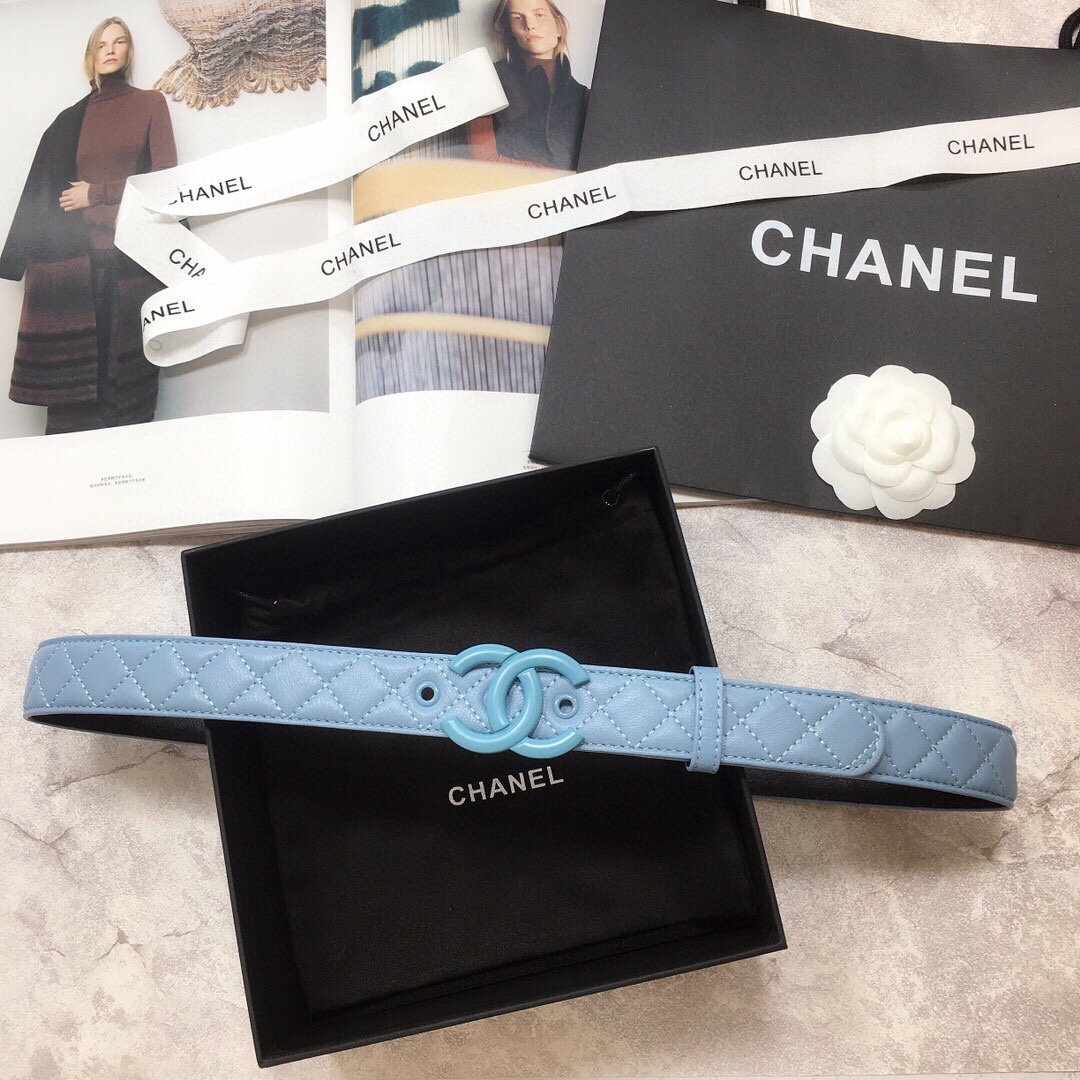 Chanel Belt Quilted With Double C Buckle Light Blue With Light Blue Hardware Women Belt