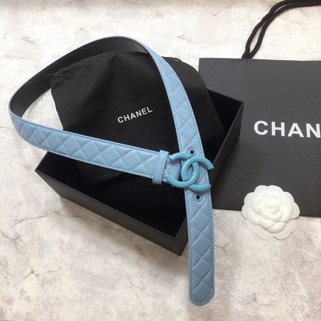 Chanel Belt Quilted With Double C Buckle Light Blue With Light Blue Hardware Women Belt