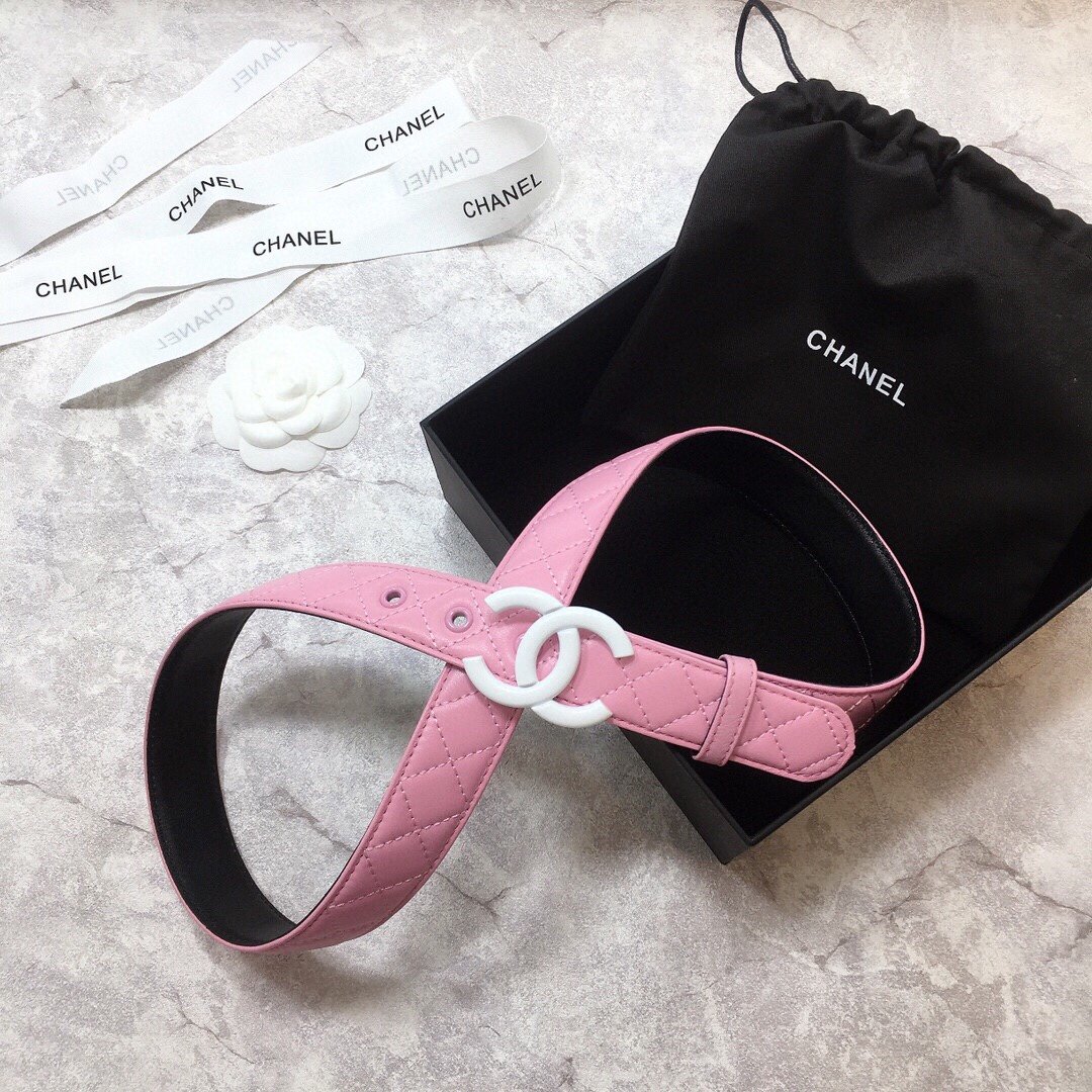 Chanel Belt Quilted With Double C Buckle Pink With Silver Hardware Women Belt