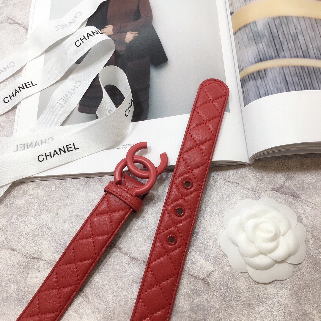 Chanel Belt Quilted With Double C Buckle Red With Red Hardware Women Belt