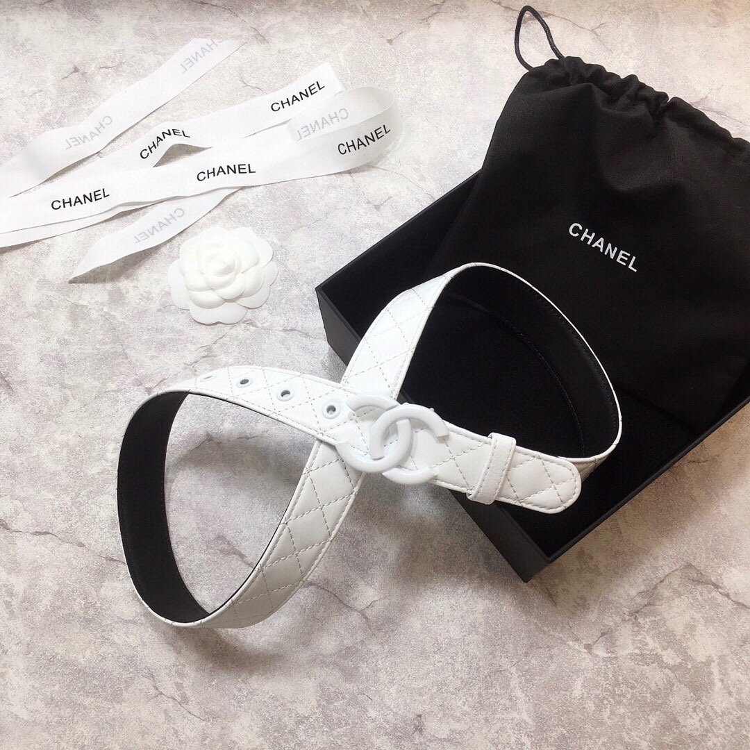 Chanel Belt Quilted With Double C Buckle White With White Hardware Women Belt