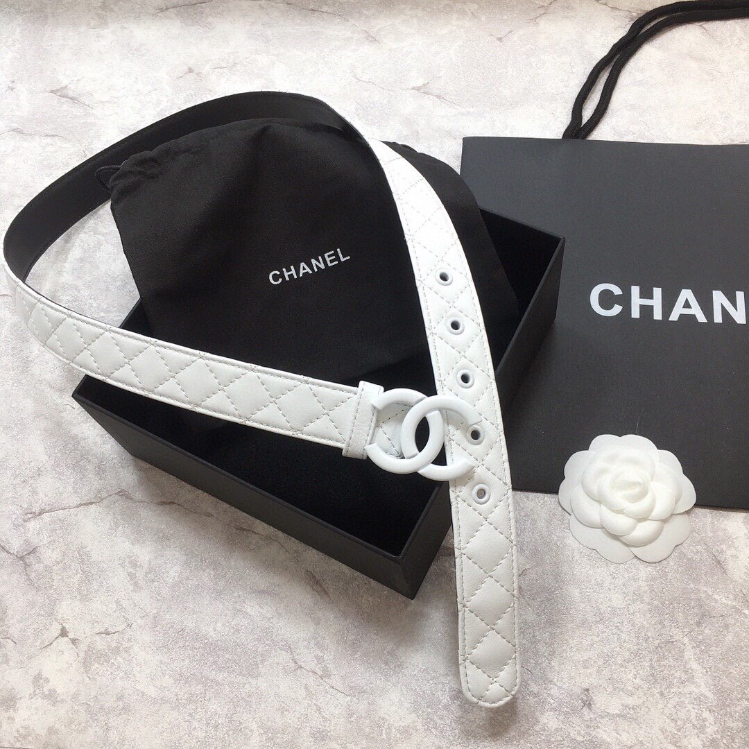 Chanel Belt Quilted With Double C Buckle White With White Hardware Women Belt