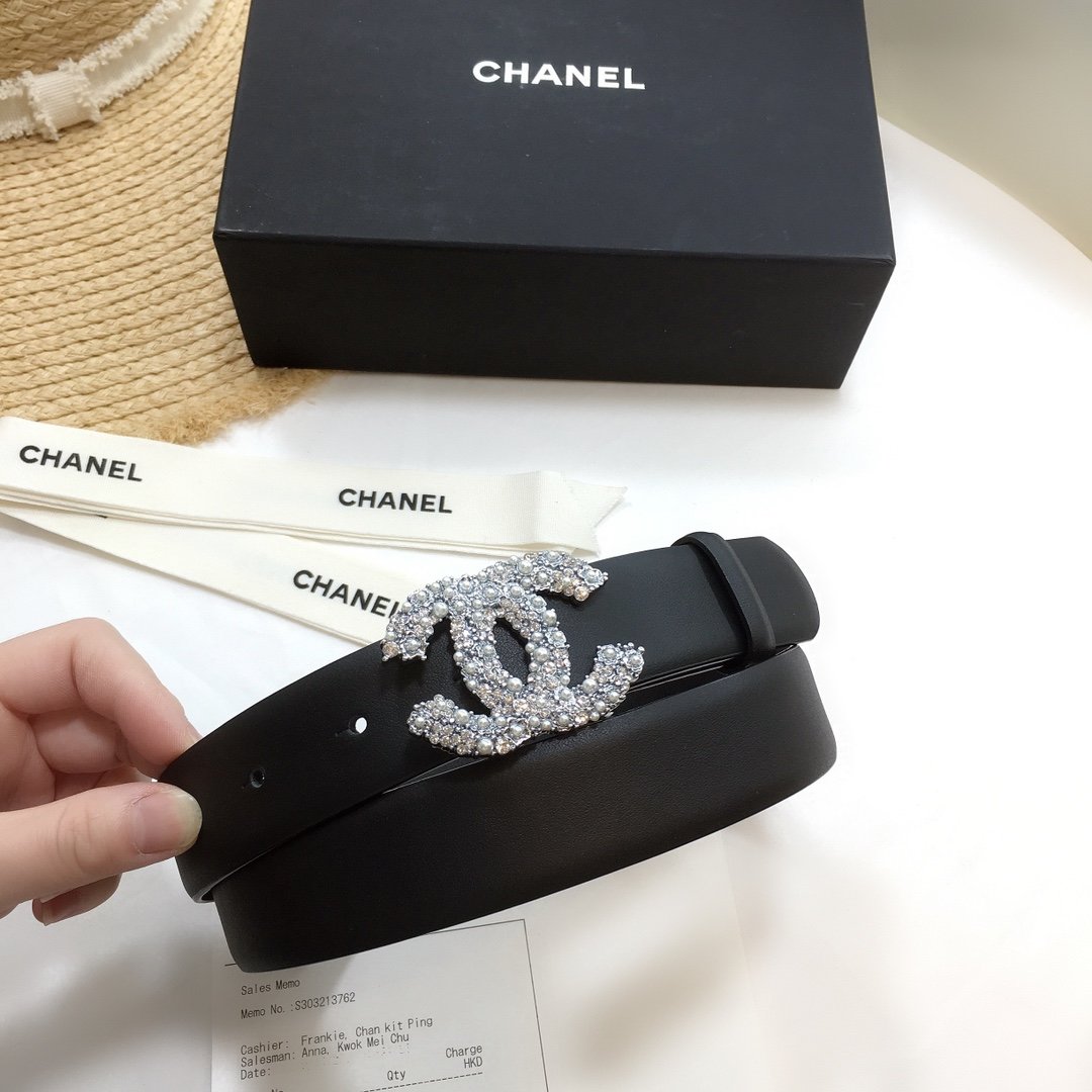Chanel Belt With Beaded Buckle Black