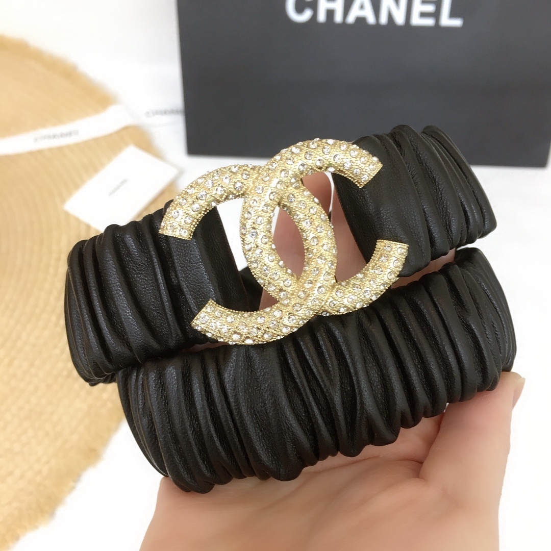 Chanel Belt With Beaded Buckle Black Gold-Toned Hardware and Strass Women Belt