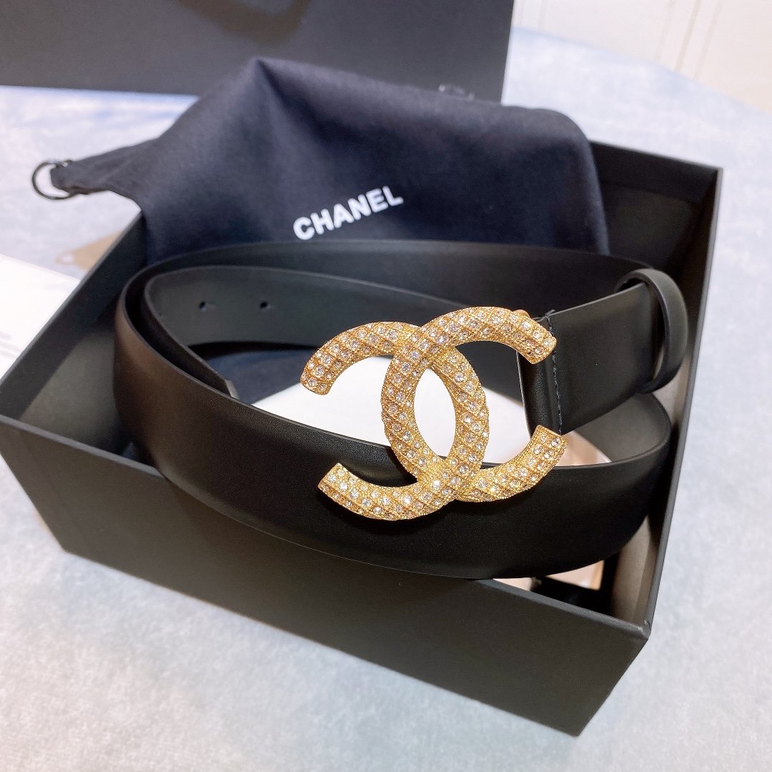Chanel Belt With Beaded Buckle Black Gold-Toned Metal and Strass Women Belt