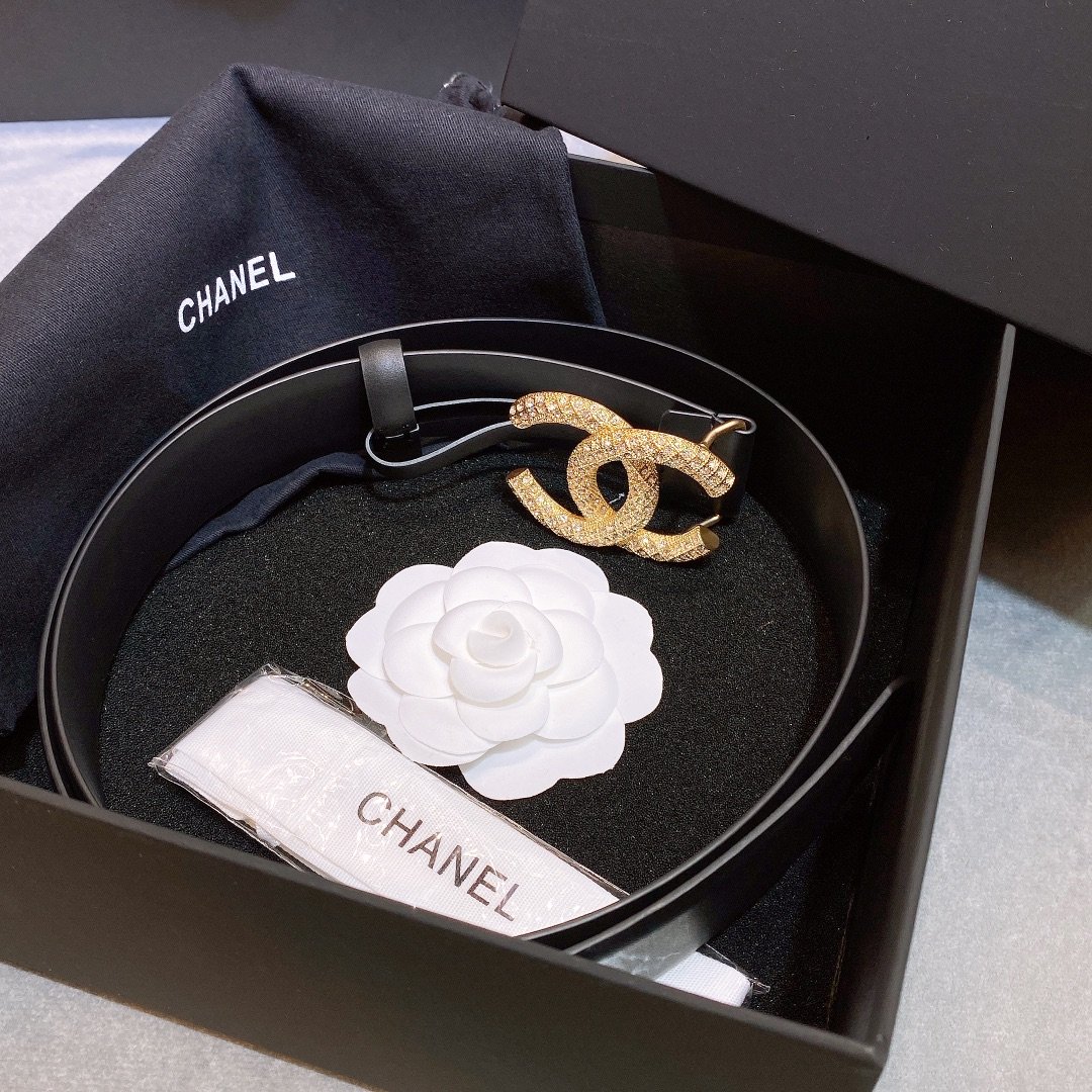 Chanel Belt With Beaded Buckle Black Gold-Toned Metal and Strass Women Belt