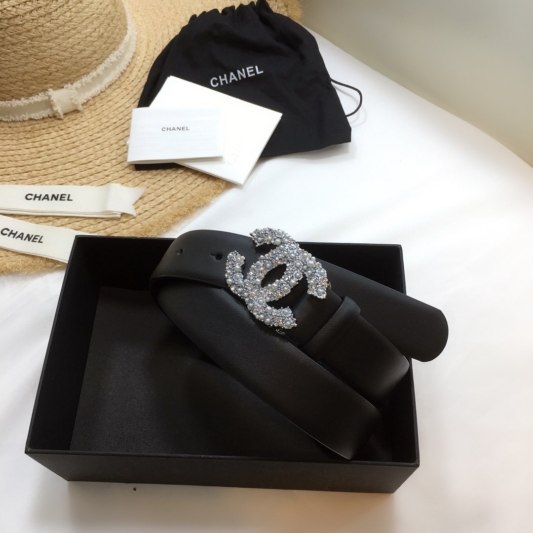 Chanel Belt With Beaded Buckle Black