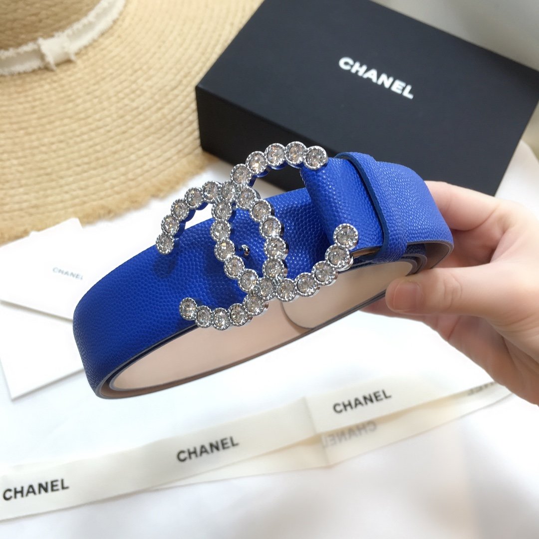 Chanel Belt With Beaded Buckle Blue With Silver Hardware Women Belt
